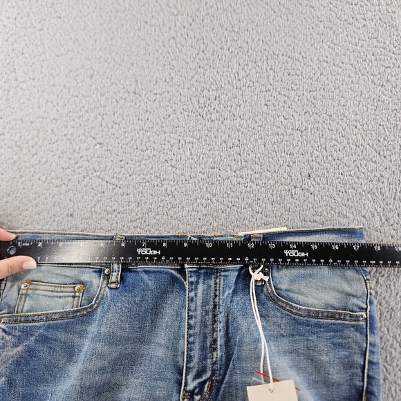 MNML Jeans Mens 34 Blue X203 Stretch Denim Distressed Ripped Slim Fit Pants - Picture 8 of 16